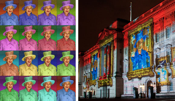 The Queen's mosaic portraits.