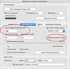 Set controlled animation duration by adjusting Launch Speed.