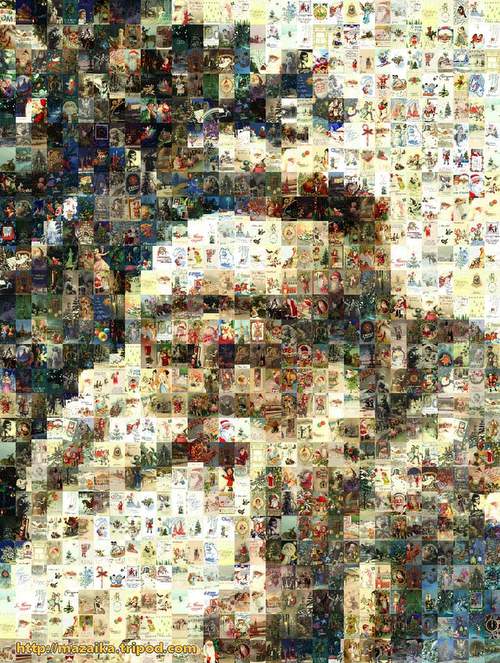 Mosaic Santa from old postcards