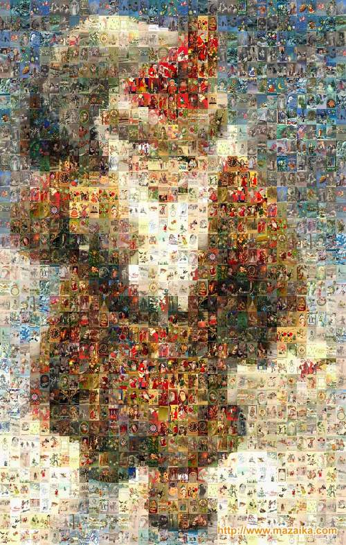 Mosaic Santa from old postcards